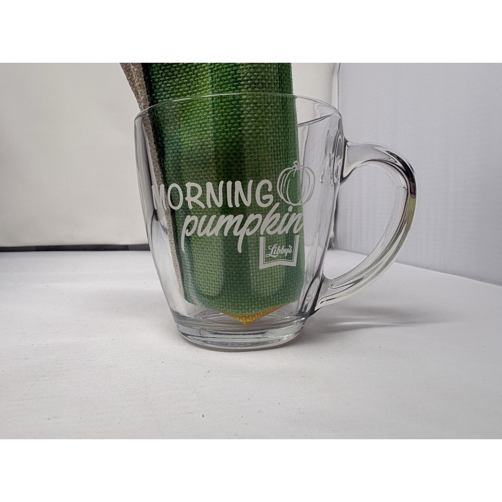 Libby's Morning Pumpkin Clear Glass Coffee Tea Mug Morton IL Pumpkin Capital